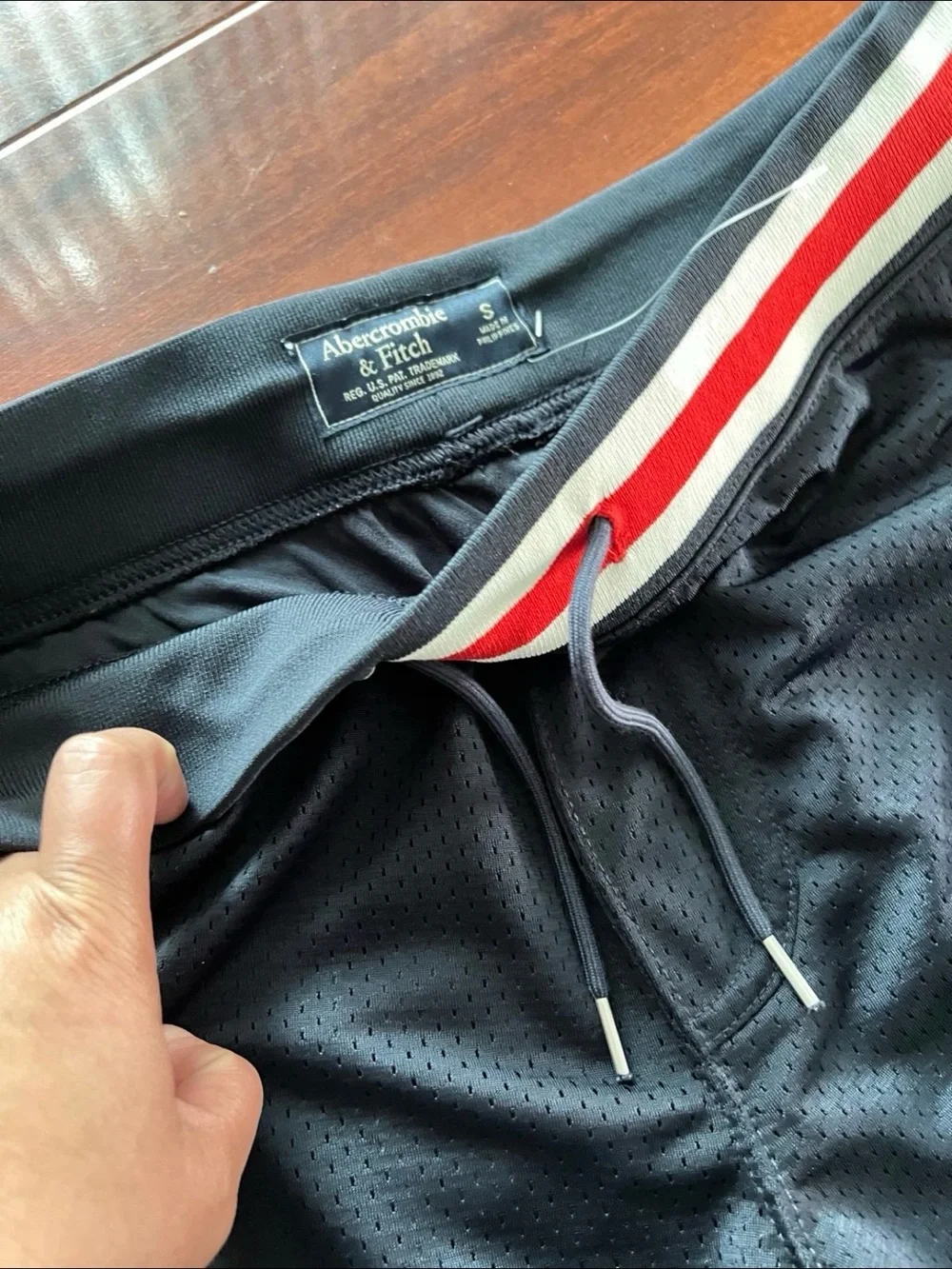 Abercrombie & Fitch Black Athletic Shorts with Red and White Trim